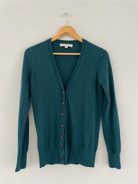 LOFT Teal V-Neck Button Down Cardigan Sweater